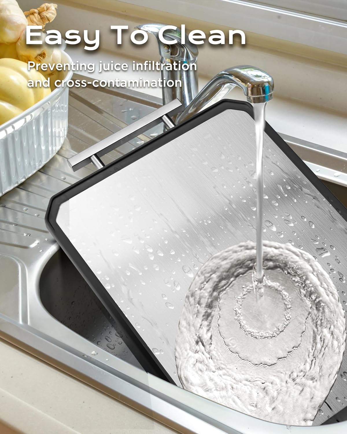 SNOWCLAD Stainless Steel Cutting Board,Non Toxic chopping for kitchen | Metal Cutting Board,Double Sided Stainless Steel/Wheat straw pp Large for meat,Dishwasher Safe [16*11Inch]