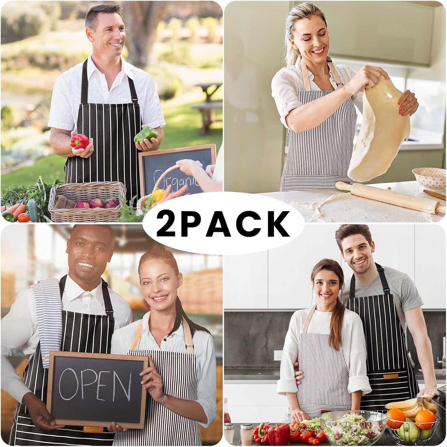 BeLuyi 2 Pack Adjustable Bib Apron with 2 Pockets Chef Cooking Kitchen Restaurant Aprons for Women Men