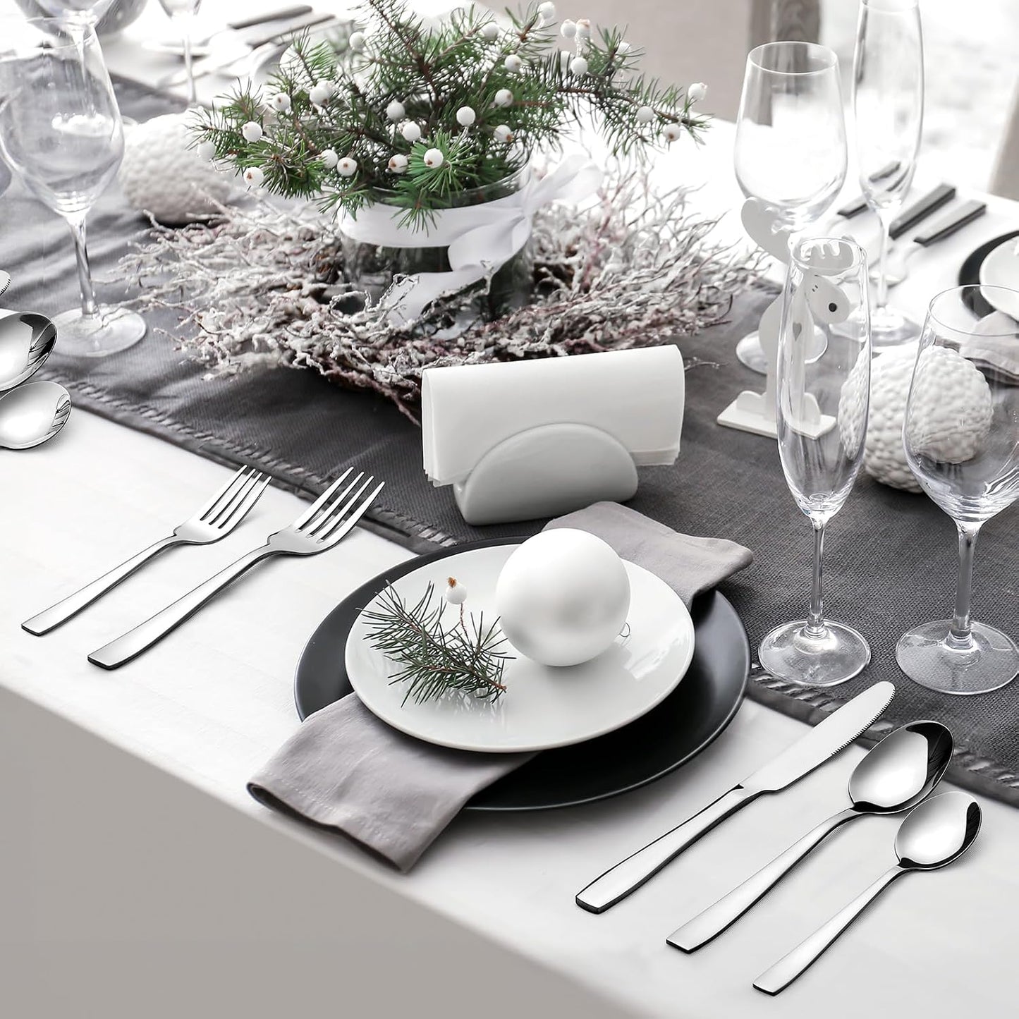 HIWARE 48-Piece Silverware Set with Steak Knives for 8, 18/8 Stainless Steel Flatware Cutlery Set For Home Kitchen Restaurant Hotel, Kitchen Utensils Set, Mirror Polished, Dishwasher Safe