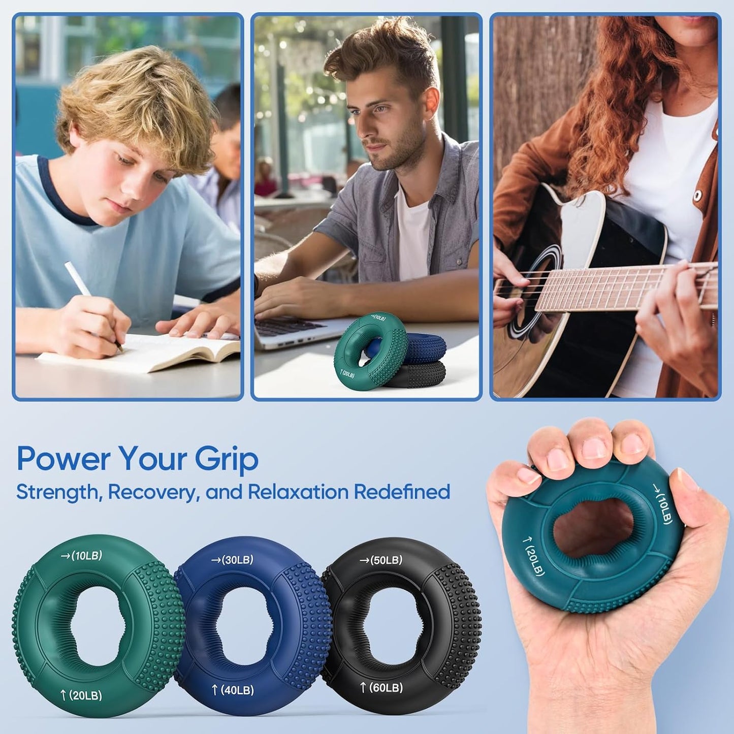 FitBeast Grip Strength Trainer - 6-Piece Hand Therapy Set for Strength, Recovery & Stress Relief