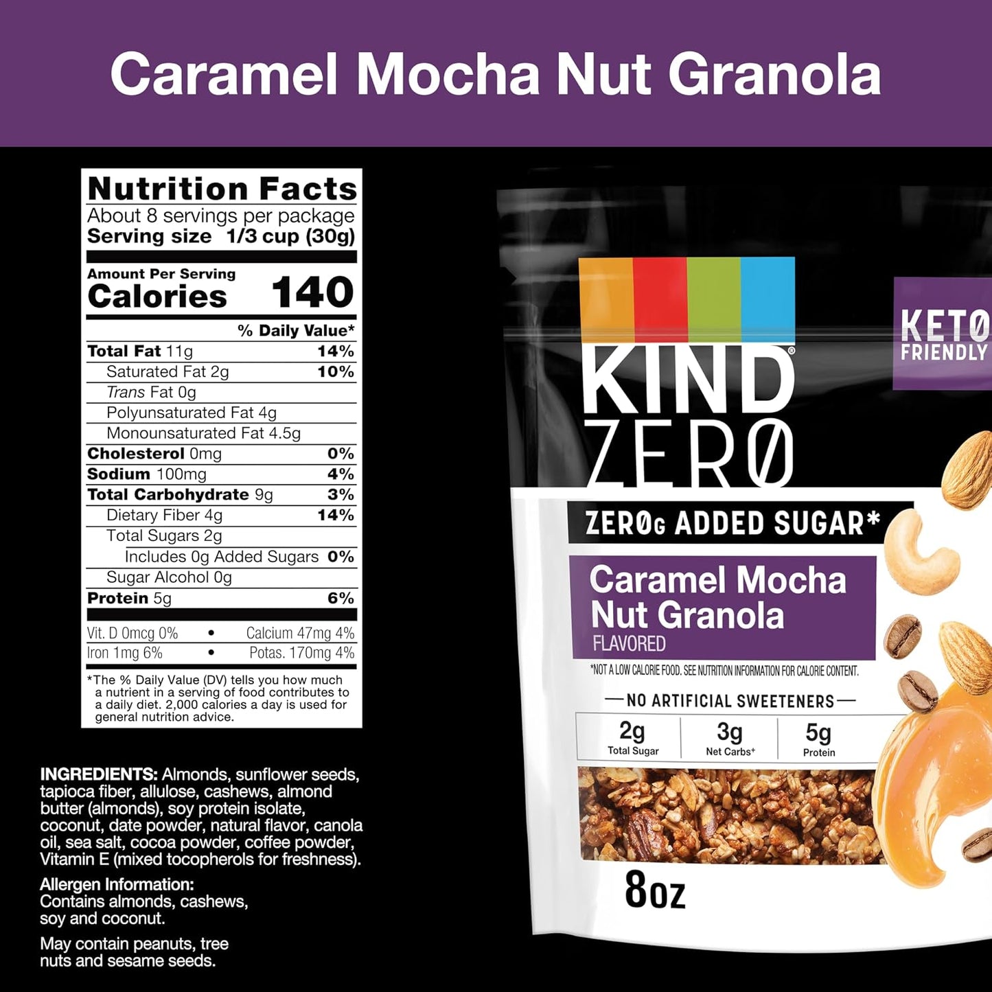 KIND Zero Added Sugar Granola Variety Pack, 2 Count, Gluten Free, 8oz, Keto Friendly