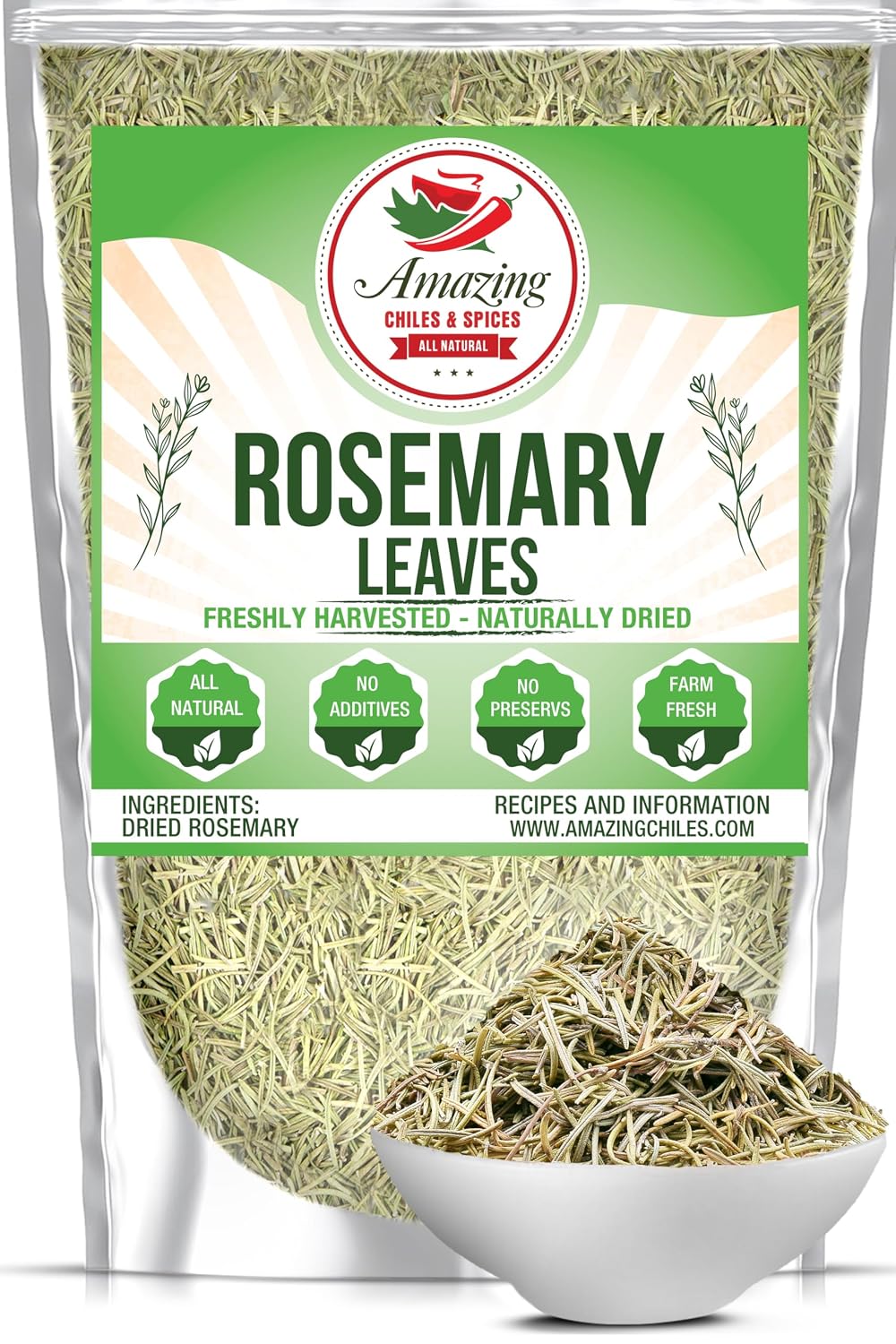 Dried Rosemary Leaves, 3 oz, Premium All Natural, Farm Fresh, Rich Savory Flavor by Amazing Chiles & Spices