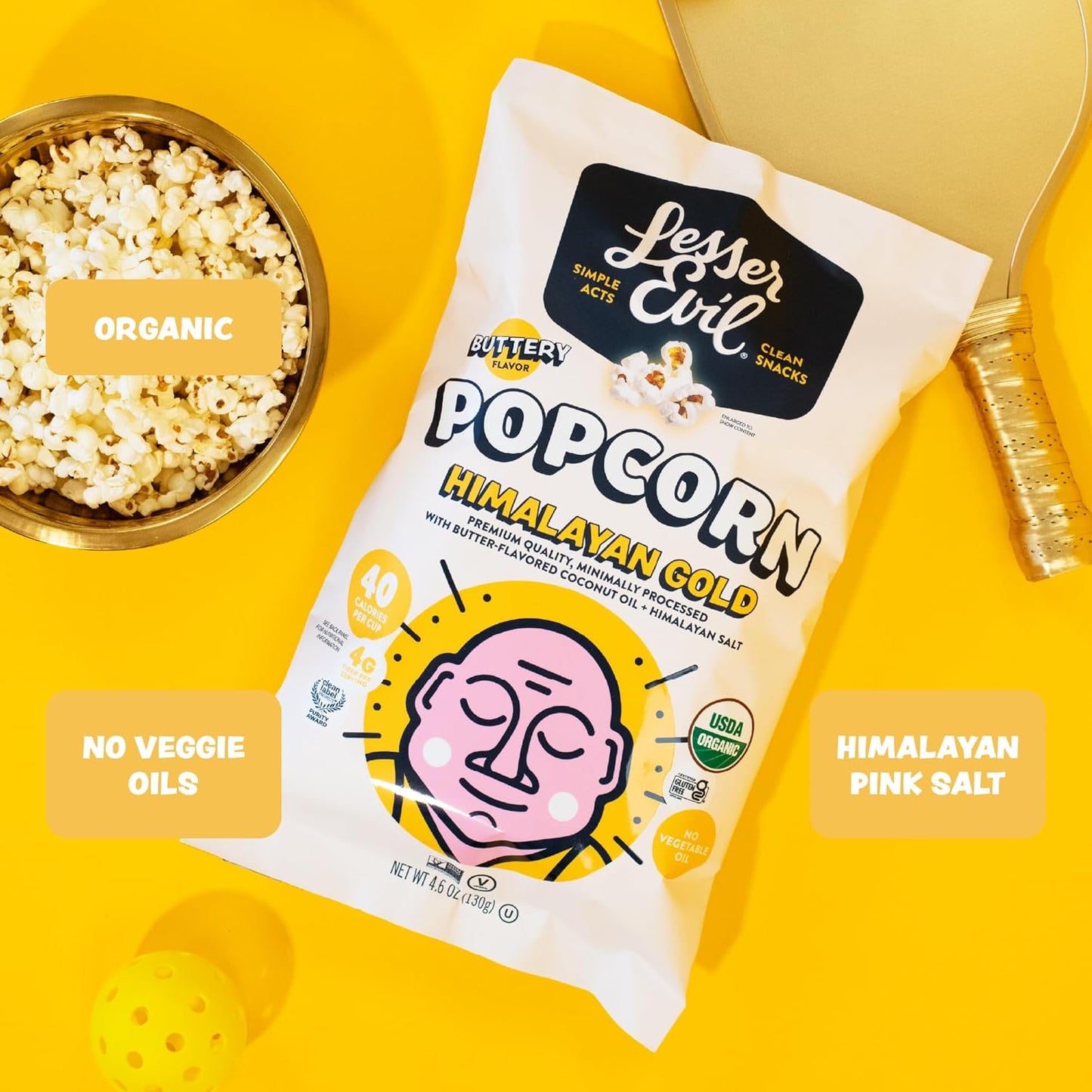 Organic Popcorn in 3 Pack, 4.6 Oz Each, Minimally Processed, No Vegetable Oil