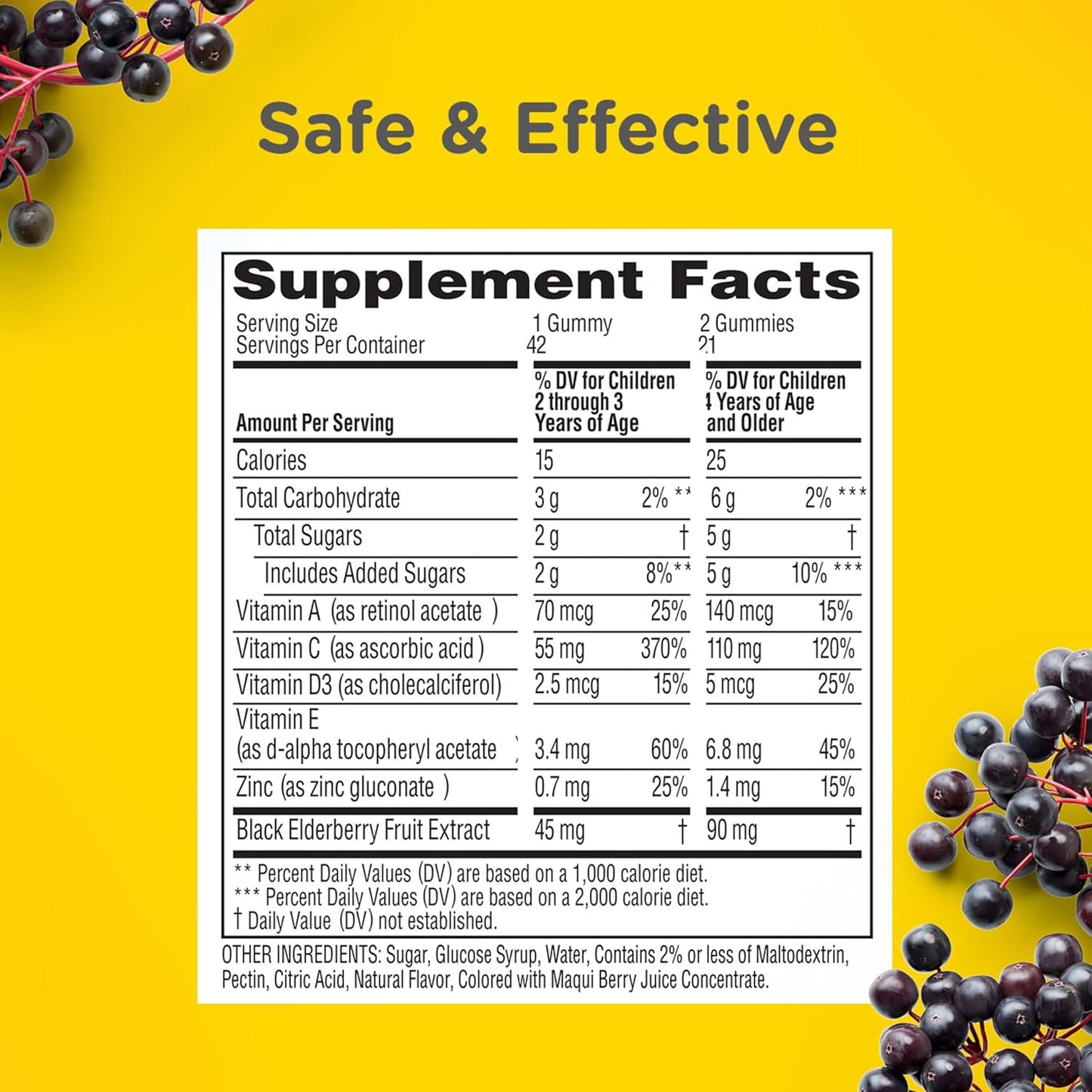 Zarbee’s Elderberry Gummies for Kids, Immune Support Supplement with Vitamins A, C, D3, E, & Zinc, Gluten & Gelatin Free, No Artificial Flavors, Natural Berry Flavor, Ages 2+, 42 ct