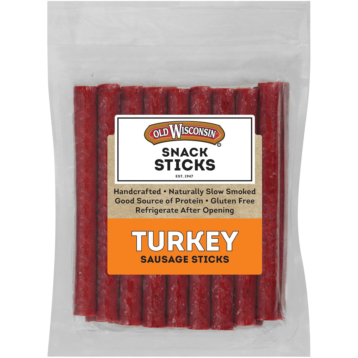 Old Wisconsin Turkey Sausage Snack Sticks, 16 Ounce Resealable Package, Naturally Smoked, High Protein, Low Carb, Keto, Gluten Free