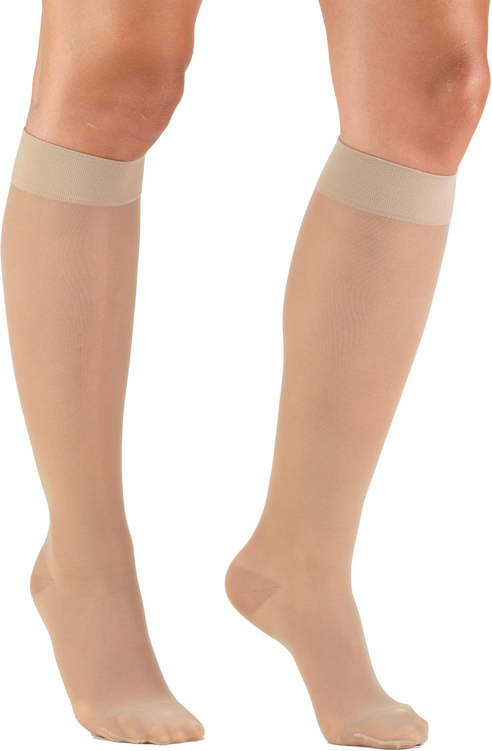 Truform 15-20 mmHg Women's Knee High Compression Stockings, 20 Denier, Nude, Medium