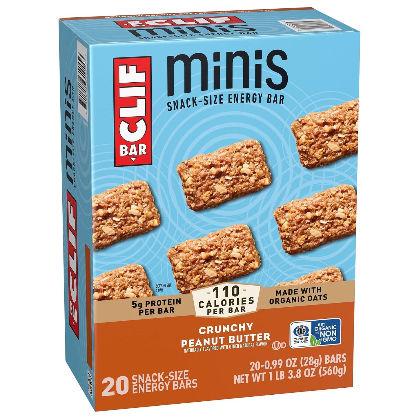 CLIF BAR Minis - Crunchy Peanut Butter - 20 Pack - 0.99 oz - Non-GMO - Plant Based