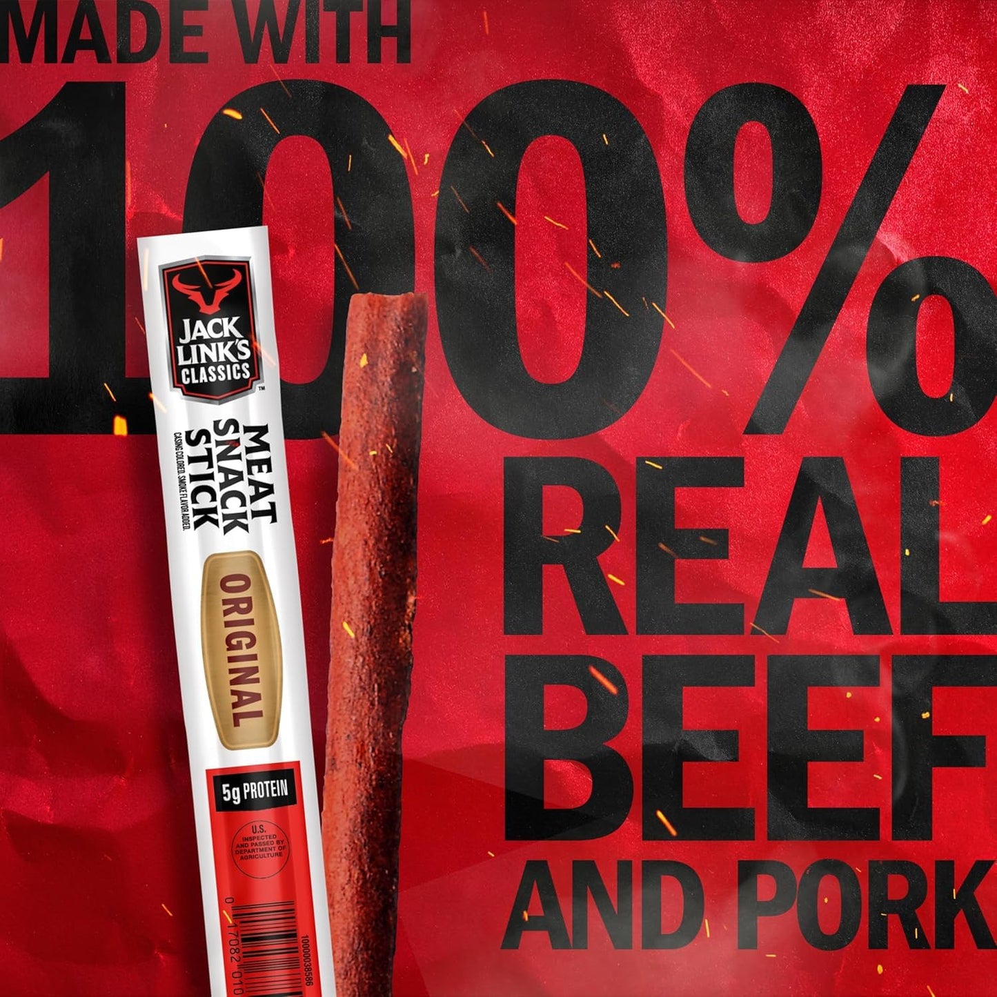 Jack Link's Classics Original Jerky Sticks, 20 Count, 0.8 oz Sticks, Made with Beef and Pork