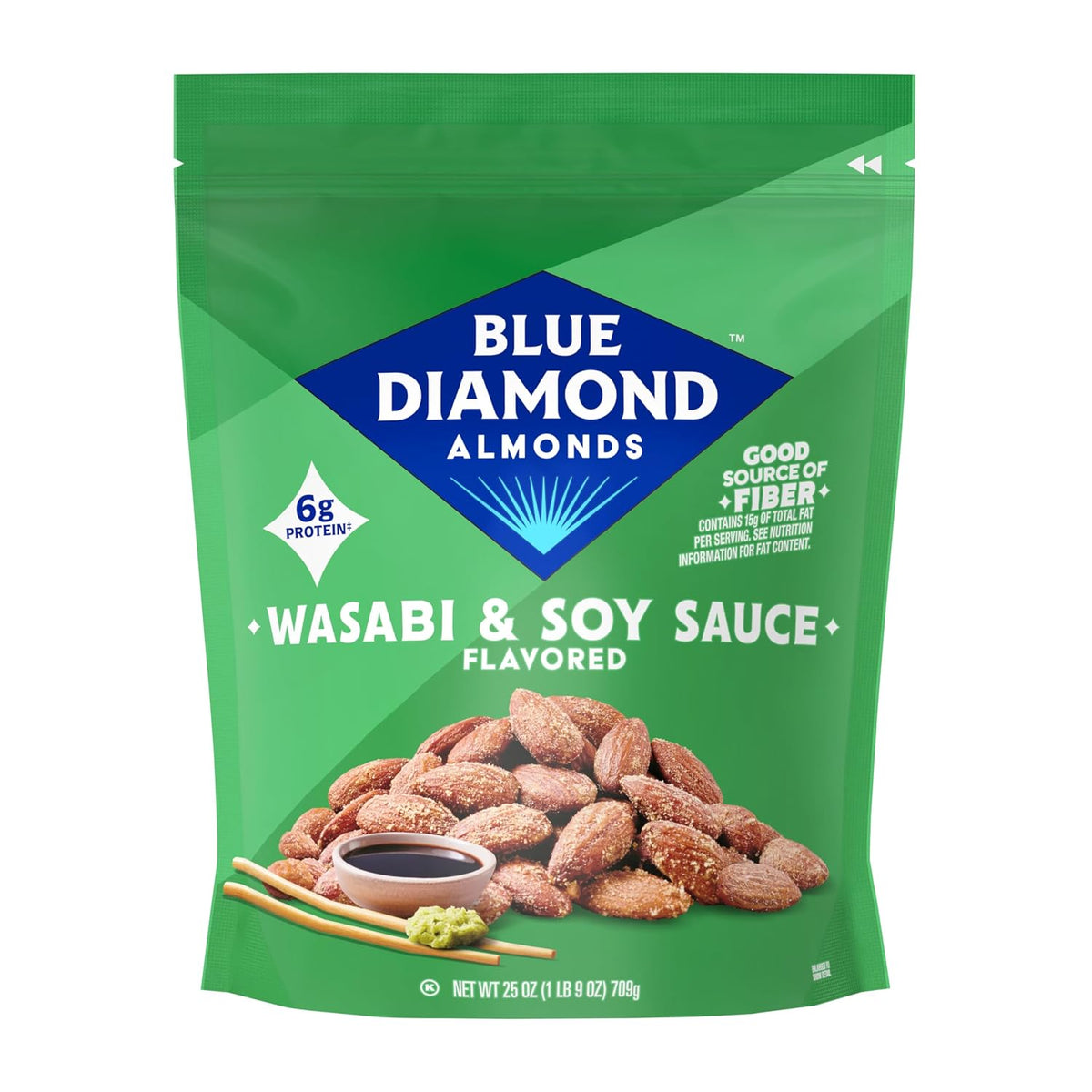 Blue Diamond Wasabi and Soy Sauce Flavored Almonds, 25 Oz Bulk Bag, Pantry Staple, GMO-Free, Kosher Certified