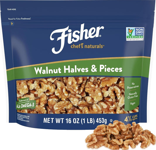 Fisher Chef's Naturals Walnut Halves & Pieces 16 oz for Baking and Cooking