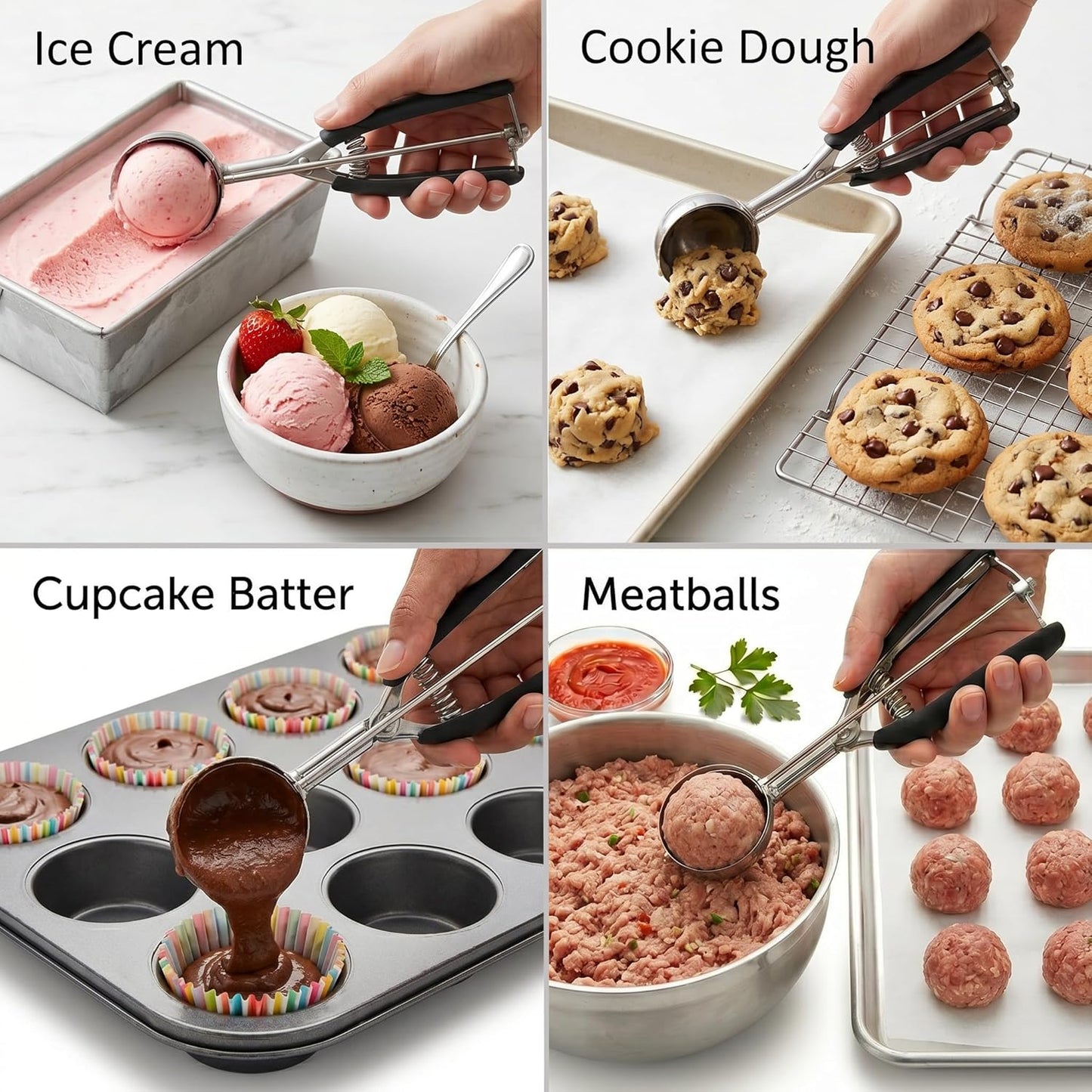 Ice Cream Scoop, 18/8 Stainless Steel Cookie Scoop, Cookie Scoops for Baking, 2 Tbsp/ 30 ml/ 1 oz Cookie Dough Scoop, Ice Cream Scooper with Trigger Release, Cookie Scooper for Baking