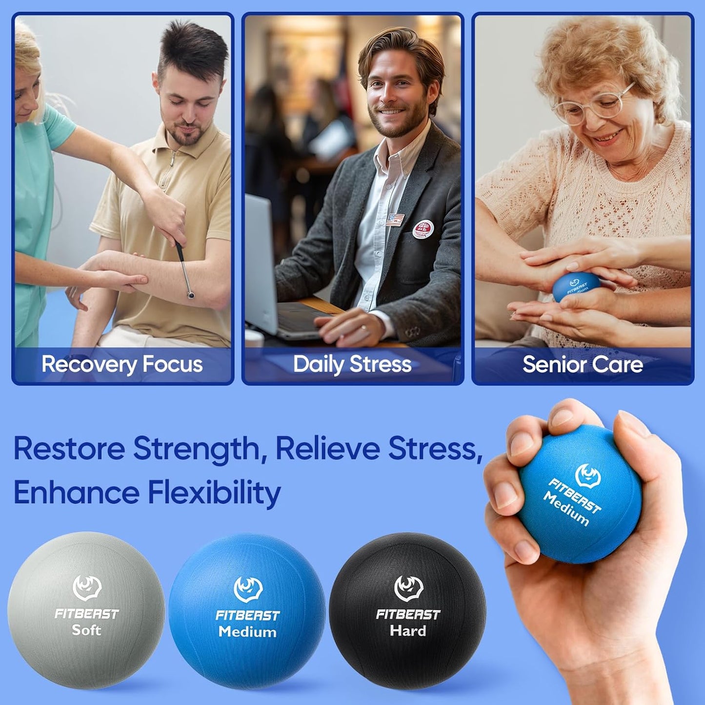 FitBeast 6-Piece Grip Strength Trainer Kit for Hand Therapy & Rehab