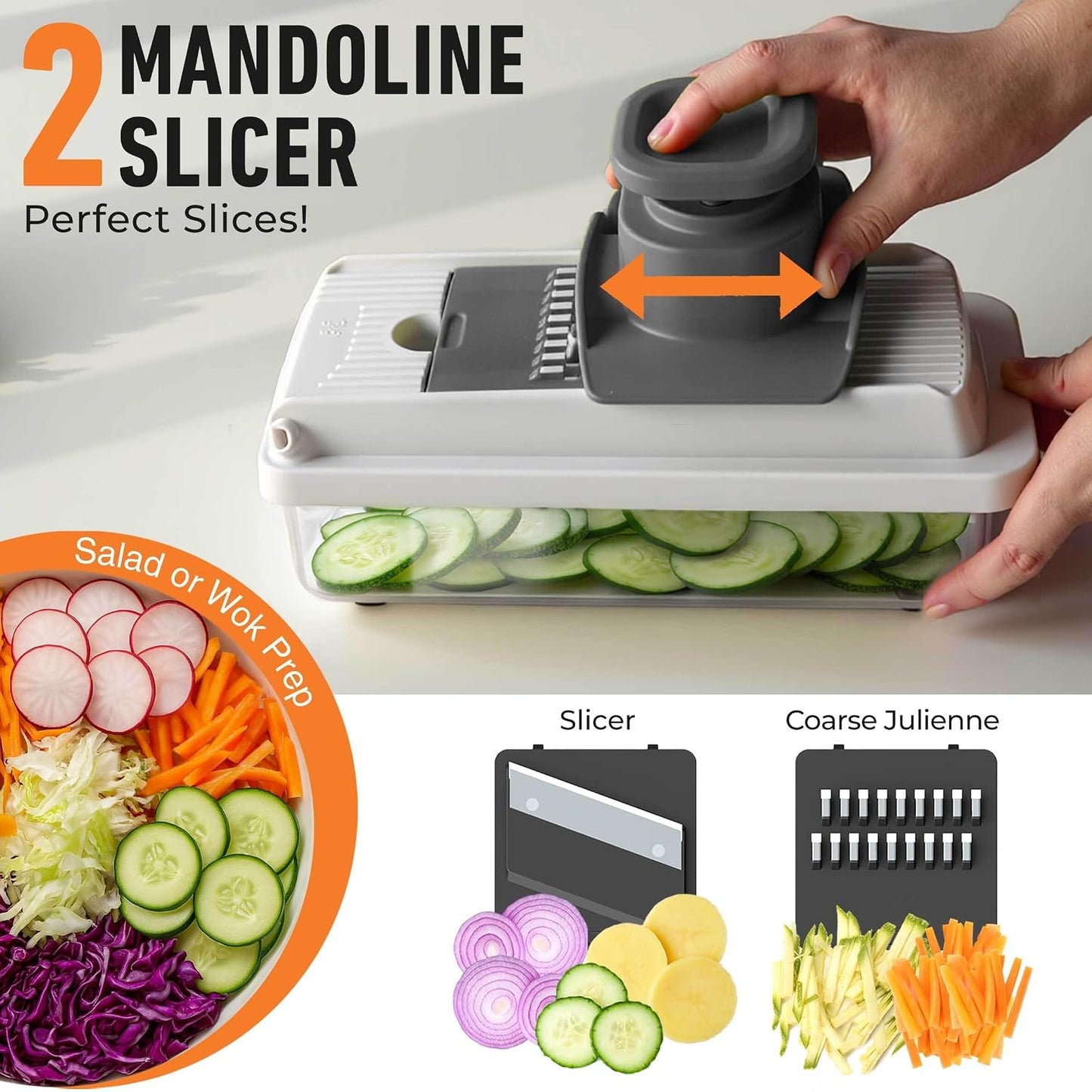 Mueller Vegetable Chopper Mandoline Slicer, Food Veggie Chopper | Cheese Grater, Onion Vegetable Cutter with Container, Dicer, Kitchen Gadgets & Essentials, White Sand/Grey