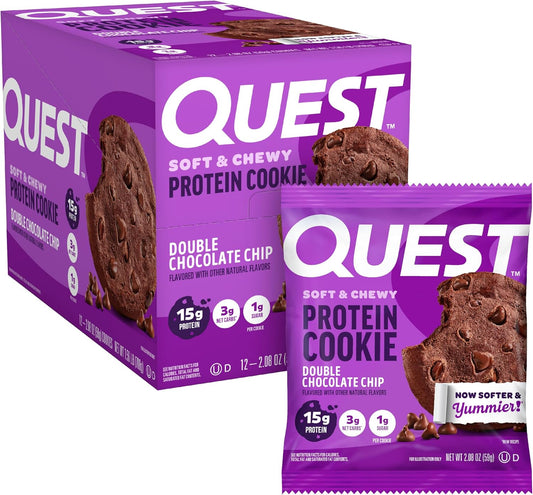 Quest Soft & Chewy Double Chocolate Chip Protein Cookies, 15g Protein, Low Sugar, 12 Count