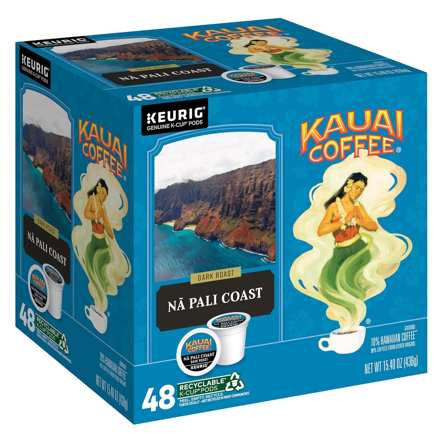 Kauai Coffee K-Cup Pods for Keurig Brewers, Dark Roast, 48 Single Serve Pods