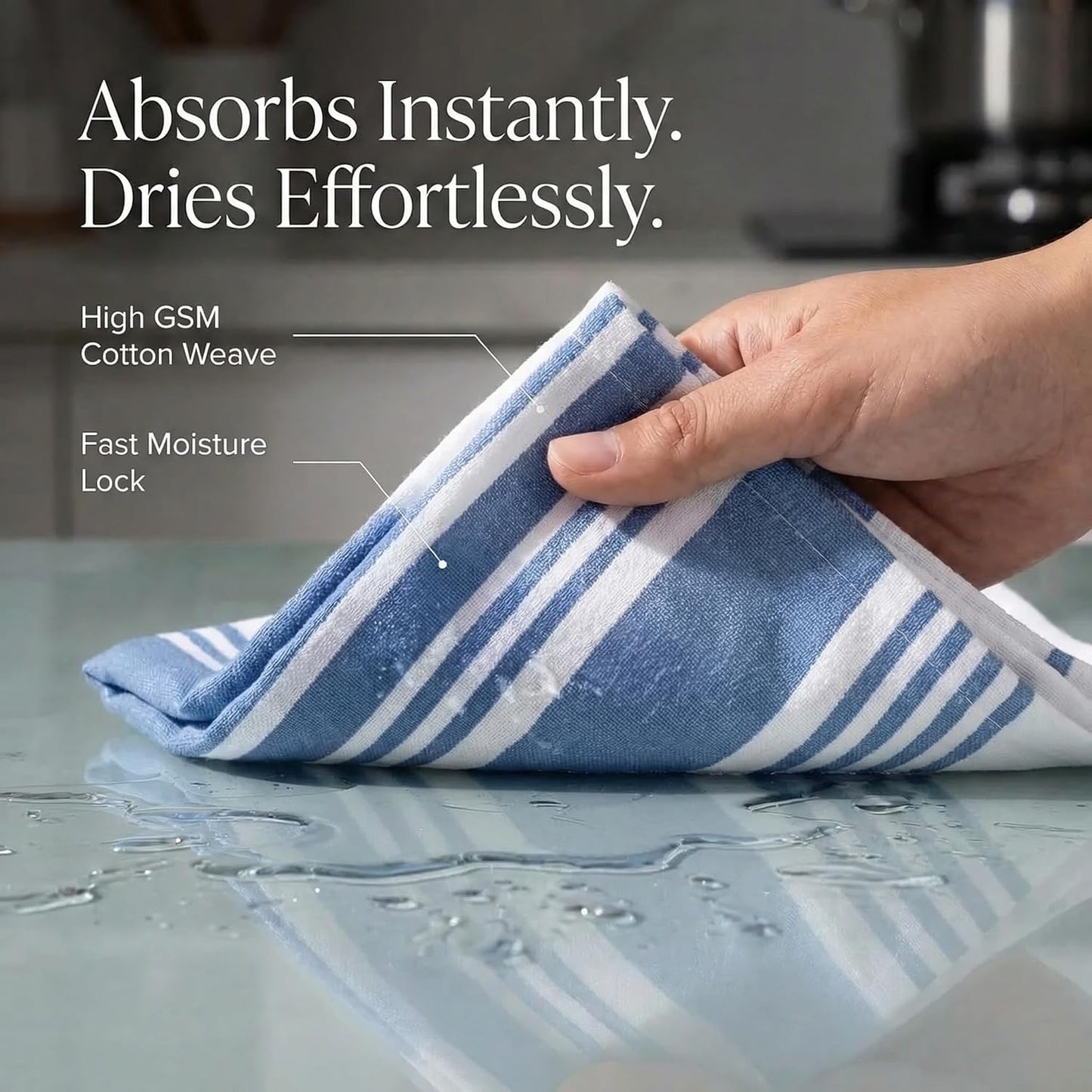 Urban Villa Kitchen Towels 100% Cotton Dish Towels for Kitchen (Set of 6) 20”x30” Dish Cloths Highly Absorbent Kitchen Linen Set with Hanging Loop Perfect for Drying Dishes Cleaning Towels-Blue White