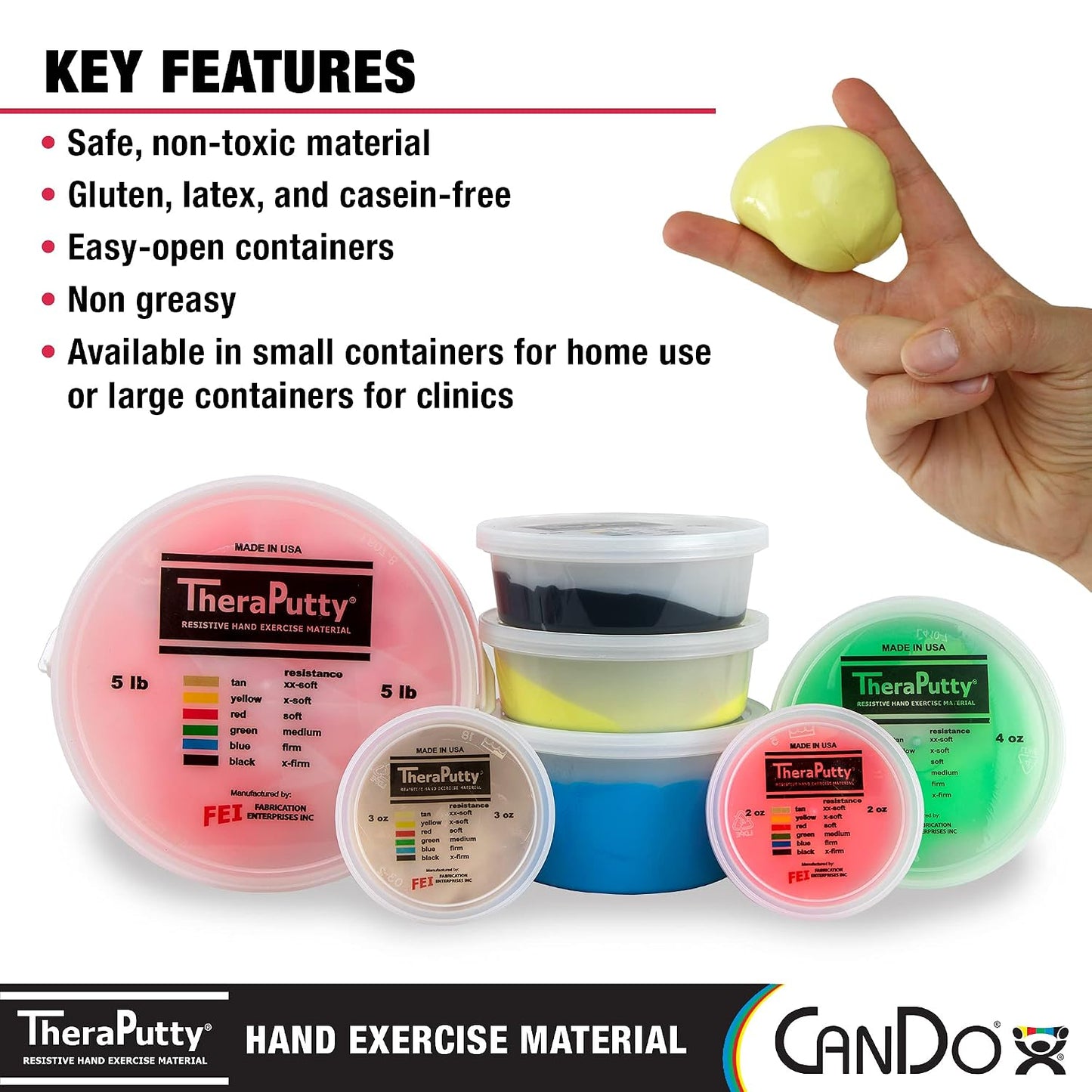 CanDo TheraPutty 4 Piece Set - X-Soft, Soft, Medium, and Firm Hand Exercise Putty