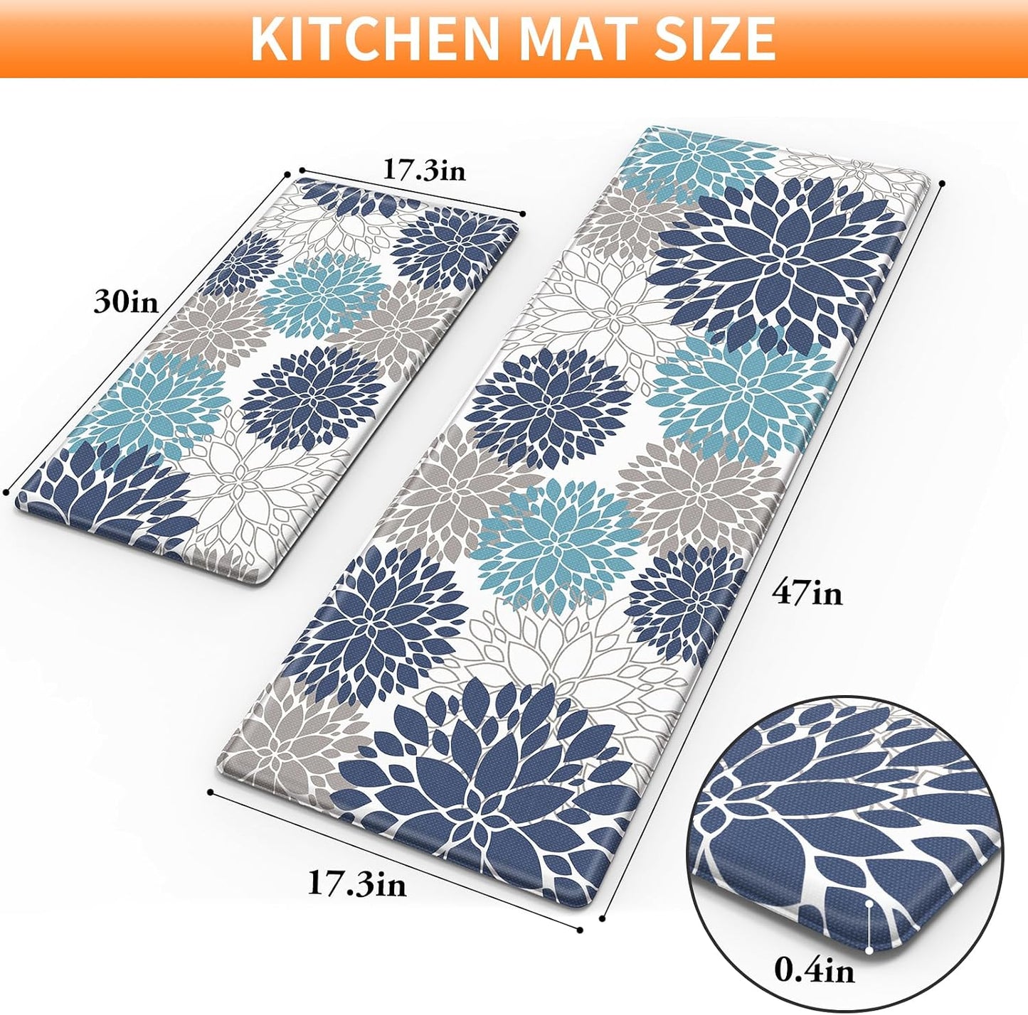 StepLively Kitchen Mats, 2PCS Kitchen Rugs, Cushioned Anti Fatigue Kitchen Mats for Floor, Kitchen Accessories Non-Slip Waterproof Kitchen Rug Set for Sink, Kitchen, Laundry, 17.3"×30"+17.3"×47"