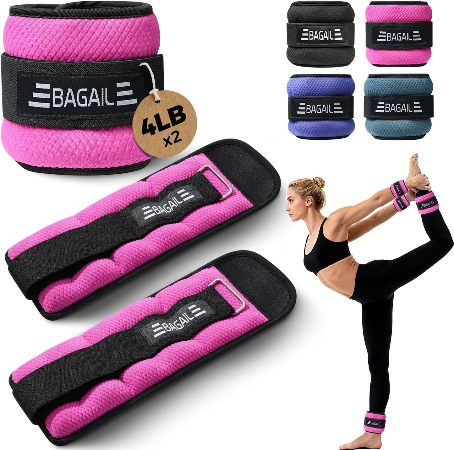 BAGAIL Ankle Wrist Weights for Women & Men, 1-10 LBS Adjustable Leg Arm Weights