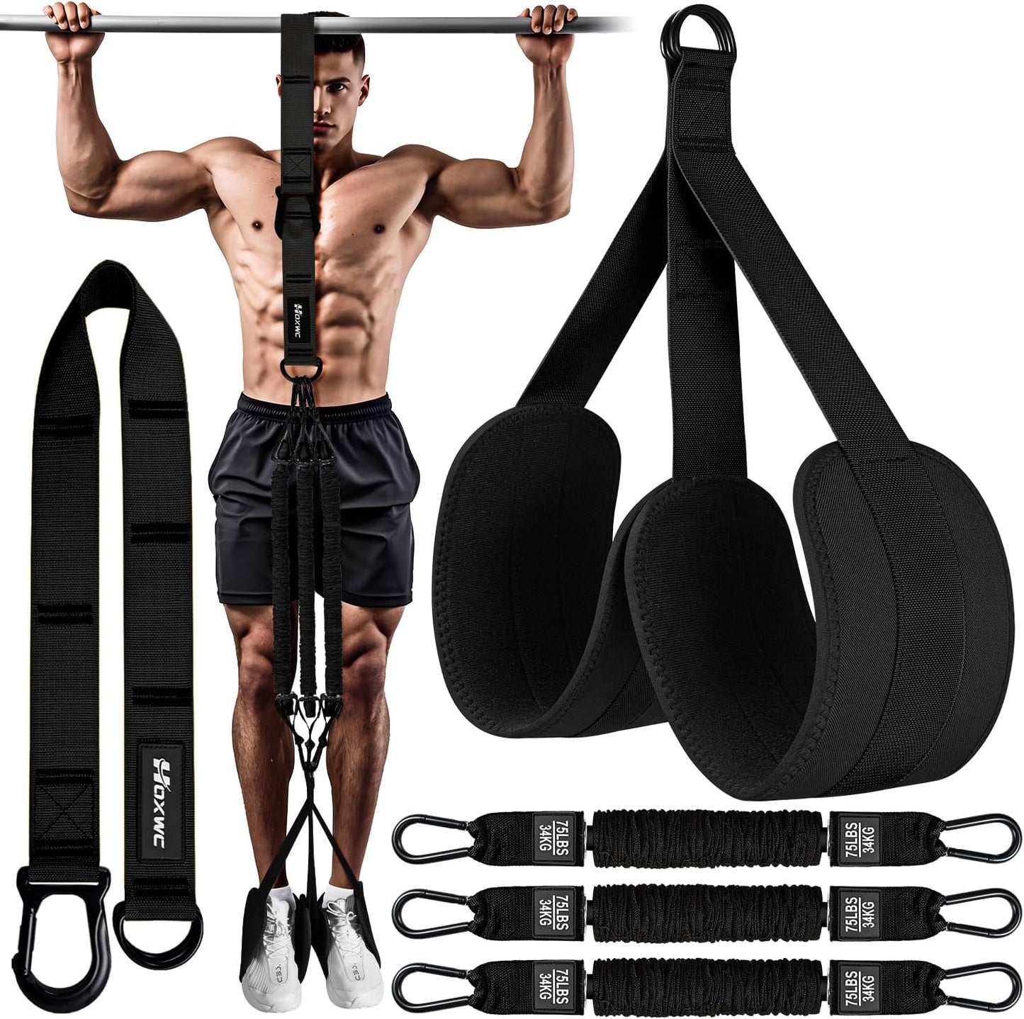 Pull Up Assist Bands, 3 Resistance Levels, Adjustable Comfort Foot Rest