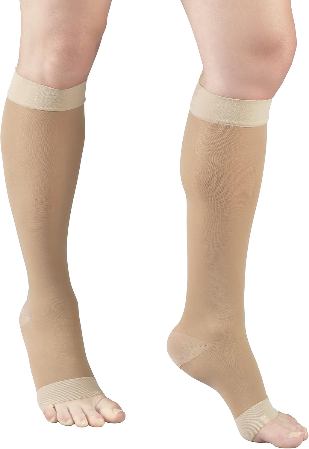 Truform 15-20 mmHg Women's Knee High Compression Stockings, Open Toe, Medium