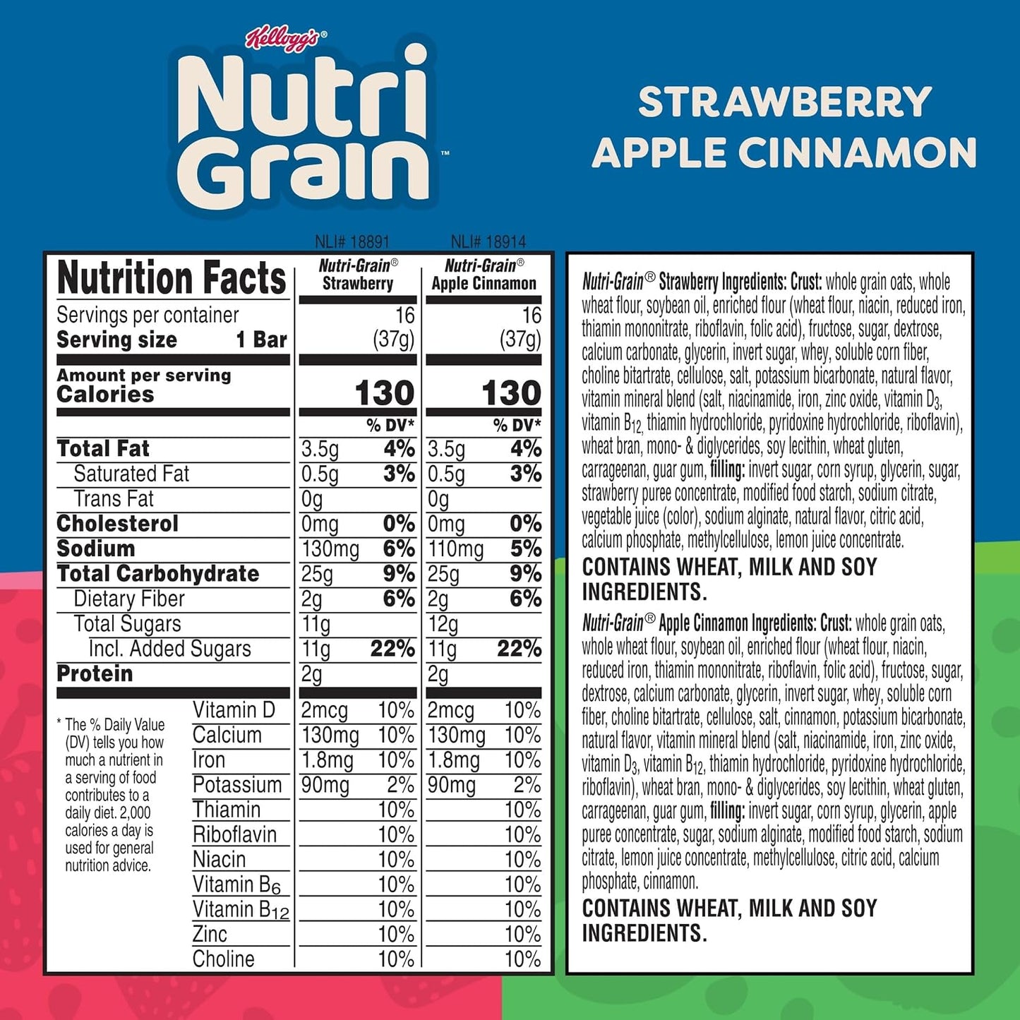 Nutri-Grain Breakfast Bars Variety Pack with 10g Whole Grains, 48 Count