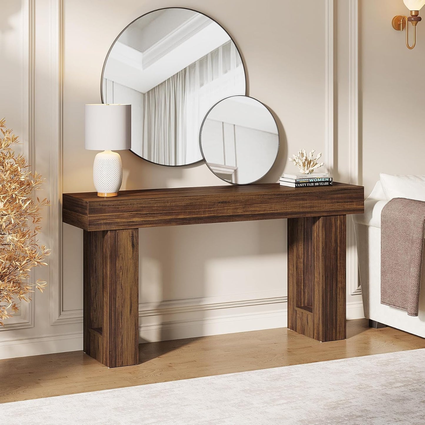Tribesigns 63-Inch Long Console Table, Wooden Rectangular Sofa Table Behind The Couch, Farmhouse Entryway Table for Entrance, Hallway, Living Room (Rustic Brown)