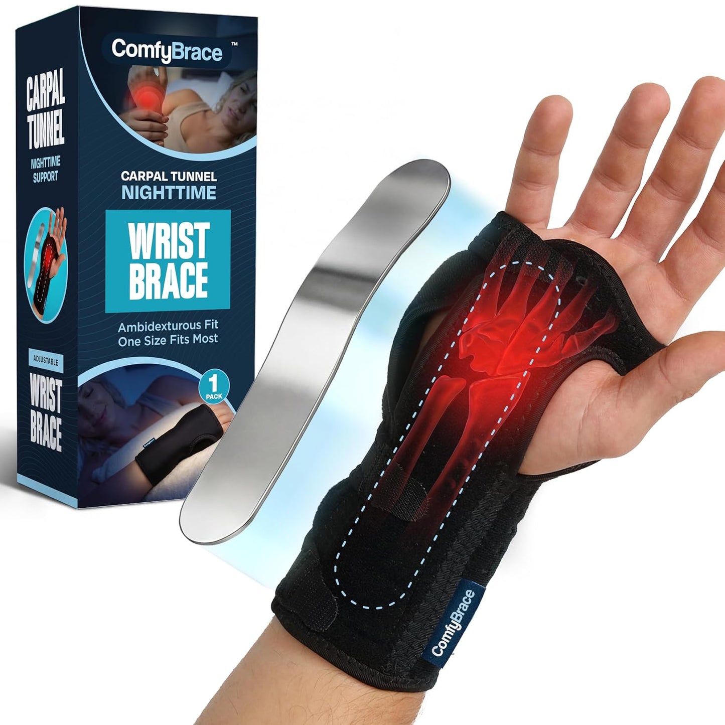 ComfyBrace Nighttime Pain Relief Wrist Brace for Carpal Tunnel and Arthritis