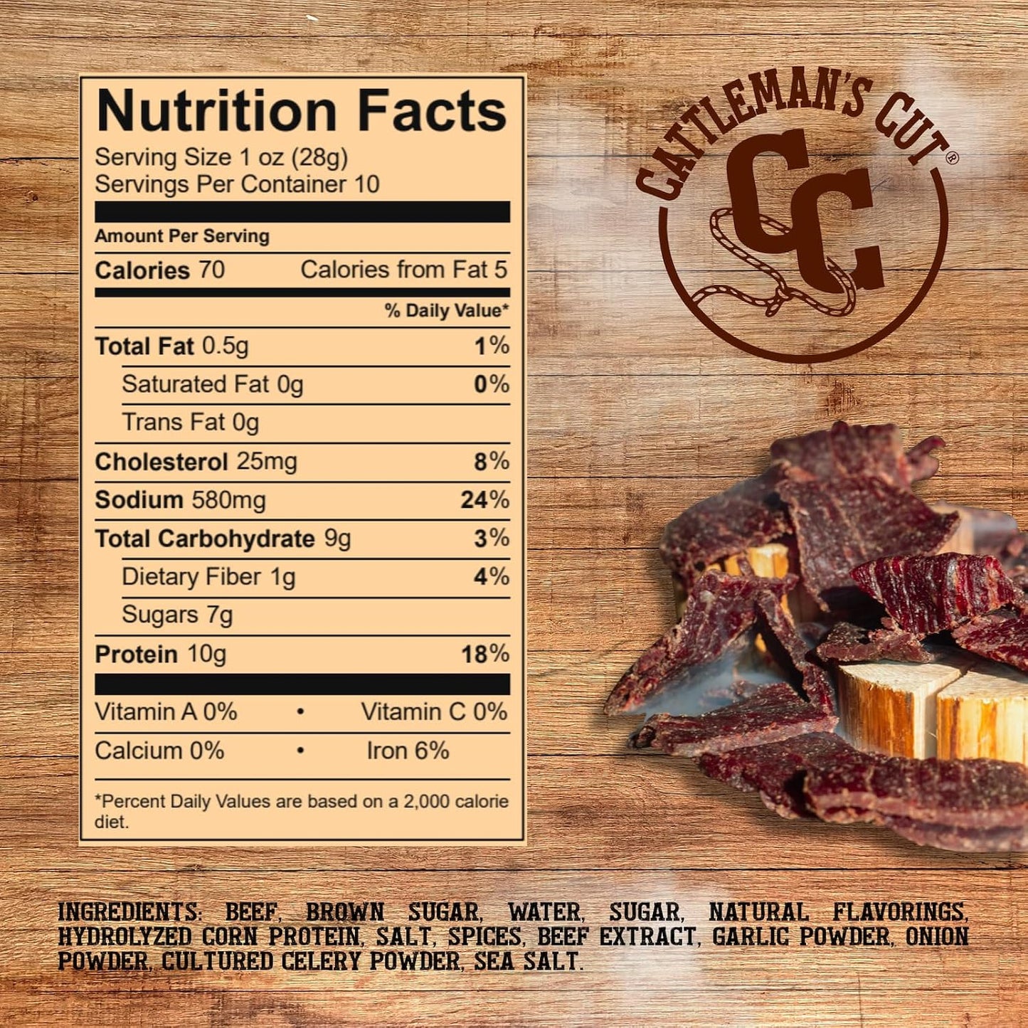 Cattleman's Cut Peppered Beef Jerky, Premium Marinated Steak Snacks, 10 Ounces