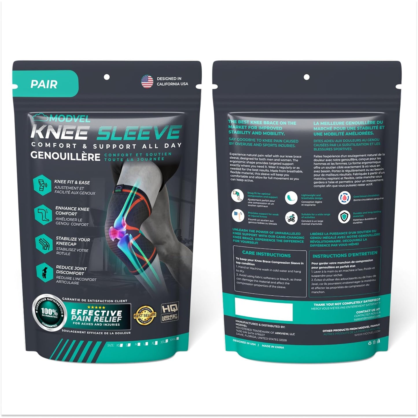 Modvel Compression Knee Brace for Women & Men, Knee Support for Running & Sports