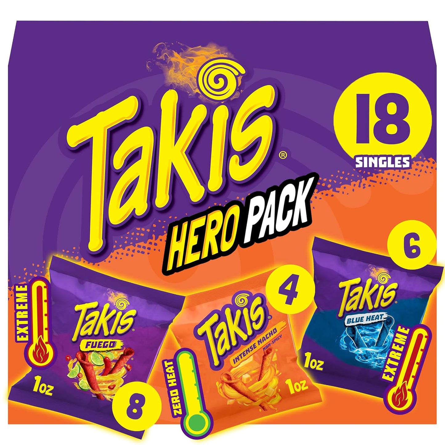 Takis 18 pc / 1 oz Variety Pack, Assorted Flavored Rolled Corn Tortilla Chips