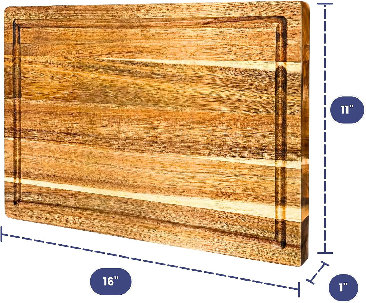 Non-Toxic Acacia Wood Cutting Board, Mineral Oil & Plastic Free, 16x11 in | Petroleum & BPA free. FSC-certified wood. Knife-friendly surface. Beeswax, flaxseed & lemon oil finish.