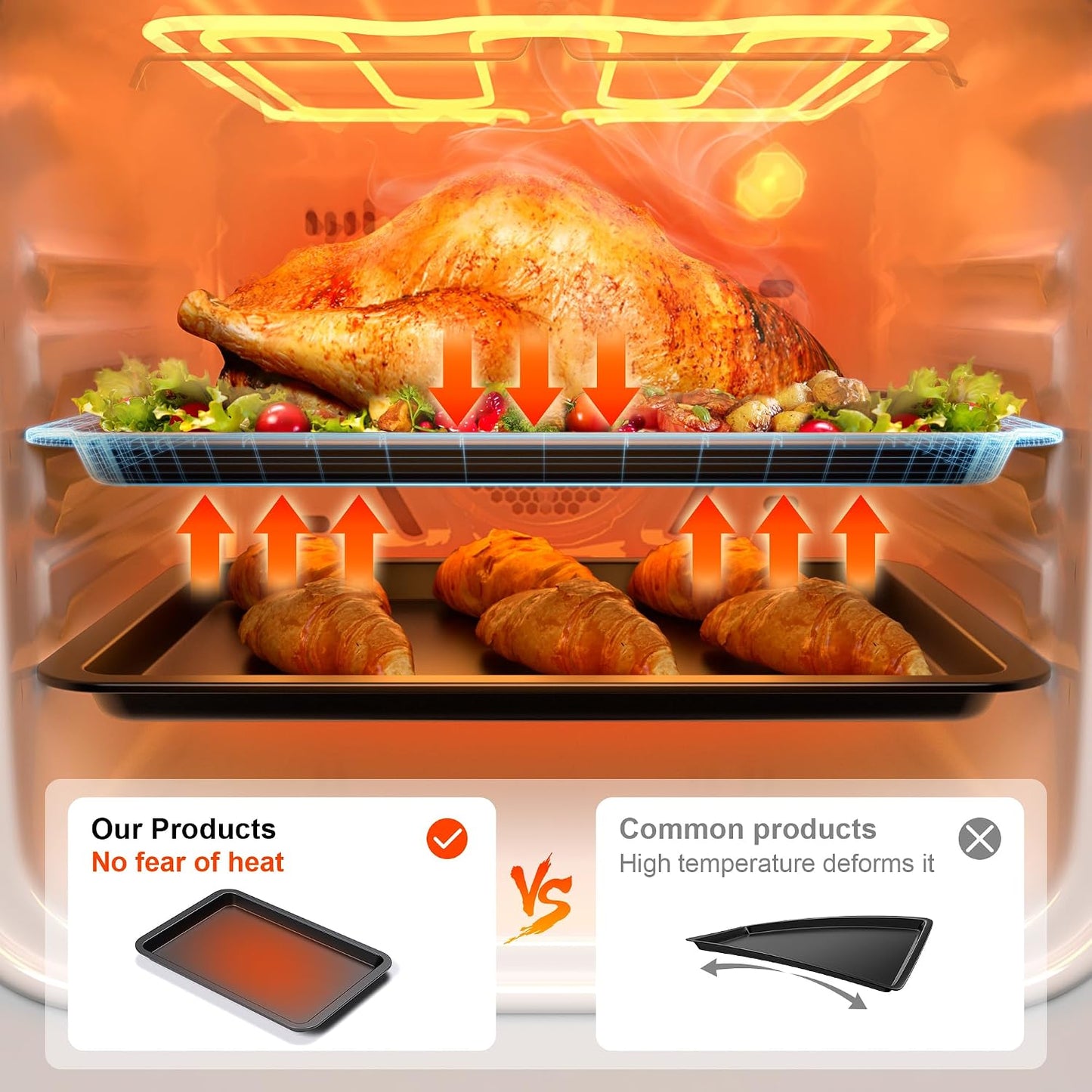 HONGBAKE Ceramic Baking Sheet Pan Set of 3, Easy to Grab, Non-Toxic | Commercial Cookie Sheets for Oven, Nonstick Half/Jelly Roll/Quarter Baking Tray,Wider Gribs, Premium,Easy to Clean- Dark Grey