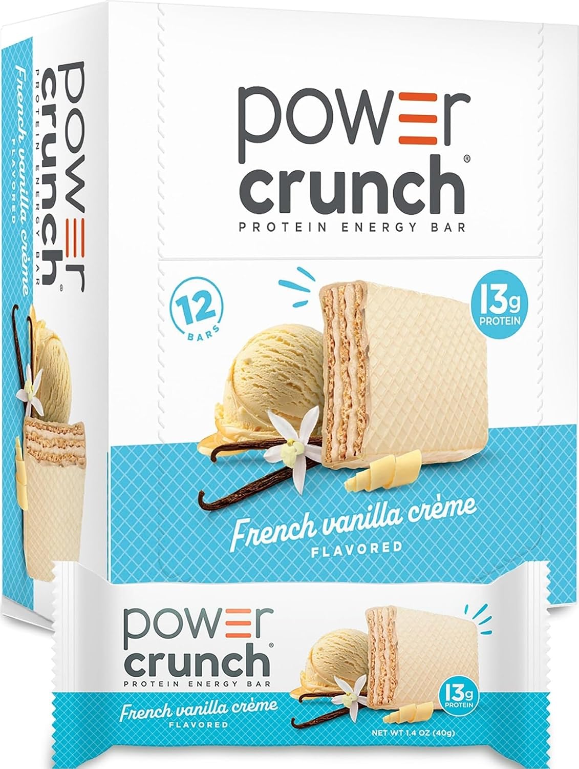Power Crunch Protein Energy Wafer Bars, French Vanilla Creme, 1.4 Ounce, 12 Count