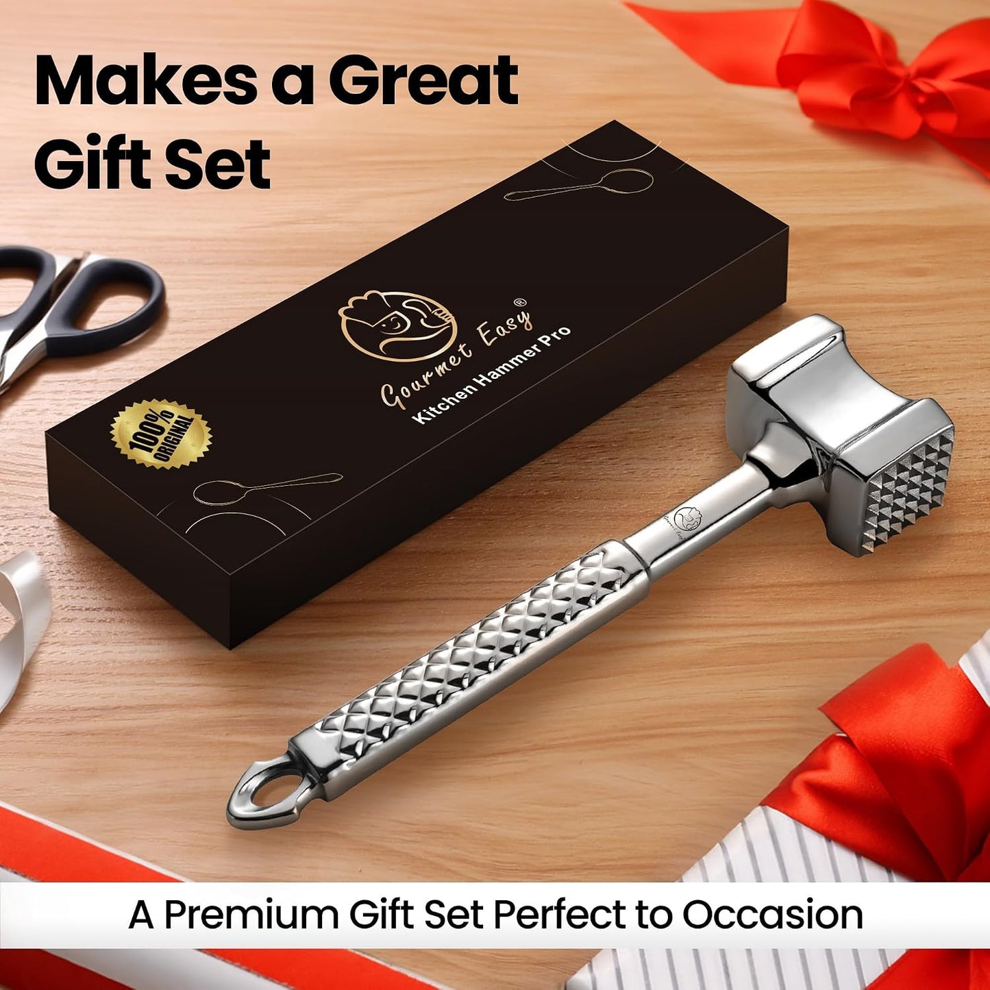 Gourmet Easy Classic Meat Tenderizer Tool, Non-Slip Grip Lifetime Replace | Dual-Sided Heavy-Duty Design for Effortless Tenderizing of Steak,Chicken and Poultry , Dishwasher Safe, Lifetime Replacement