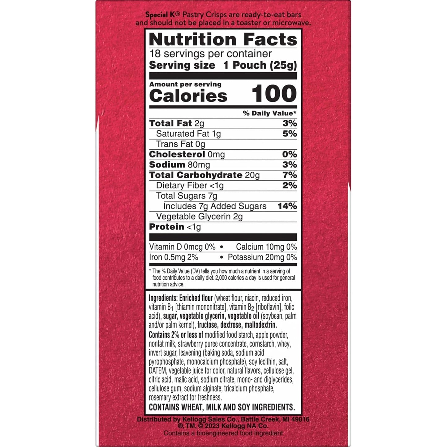 Special K Bar Pastry Crisps, 100 Calories, Breakfast Bars, Value Size, Strawberry, 15.84oz Box