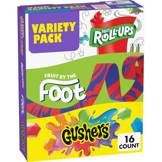 Fruit by the Foot 10.2 oz variety pack box with 16 gluten-free, vitamin C, individually wrapped pouches