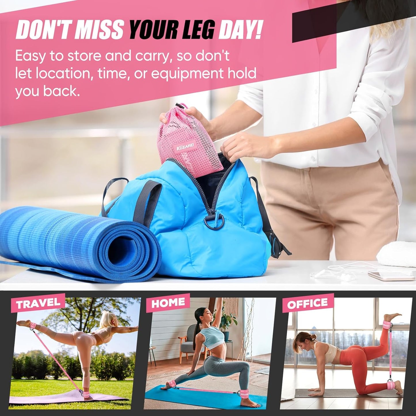 KUZARO Ankle Resistance Bands - Leg & Glutes Workout Equipment, Booty Trainer