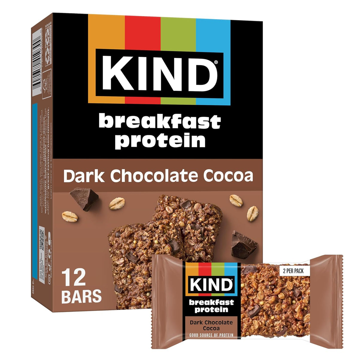 KIND Breakfast Protein Bars, Dark Chocolate Cocoa, Gluten Free, Low Sodium, 6 Count