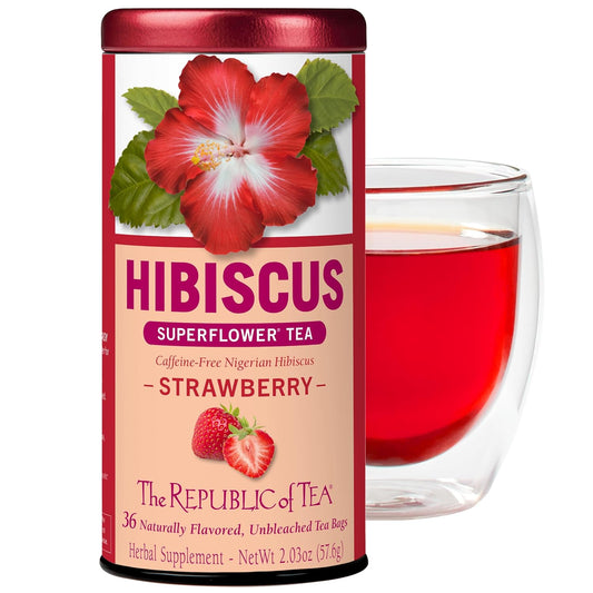 The Republic of Tea Hibiscus Strawberry Tea 36 Tea Bags Herbal Blend Caffeine Free Gluten Free