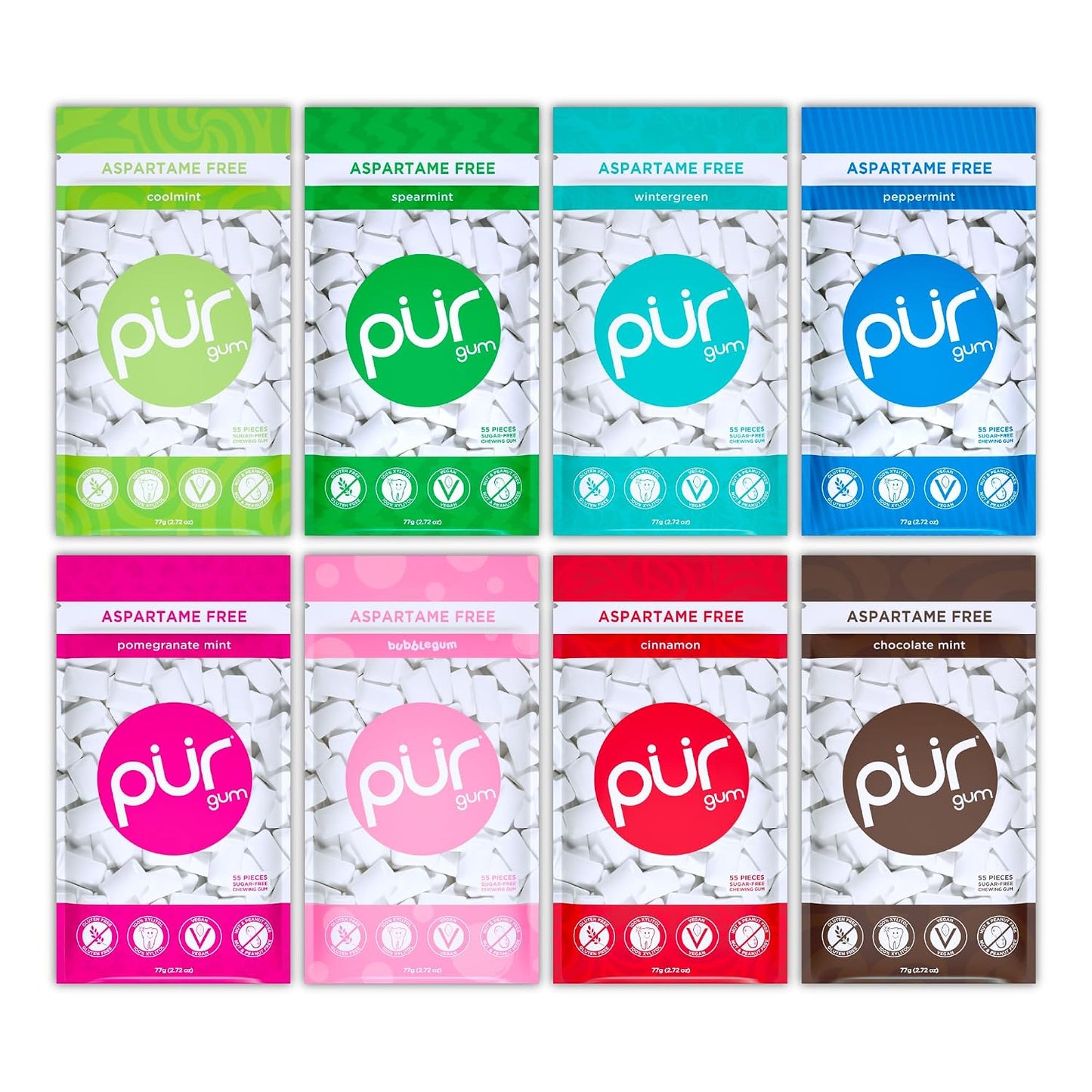 PUR Gum | Aspartame Free Chewing Gum | 100% Xylitol | Natural Chocolate Mint Flavored Gum, 55 Pieces (Pack of 3)