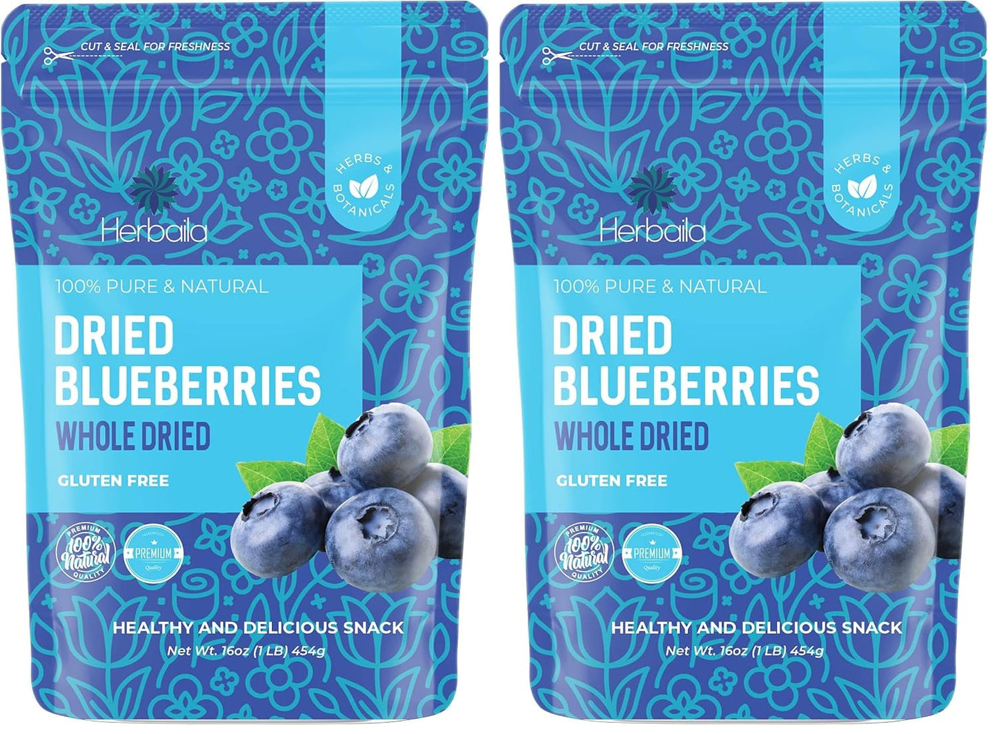Bulk Dried Blueberries, No Sugar Added, 1 Pound, 16 oz, All Natural, Non-GMO