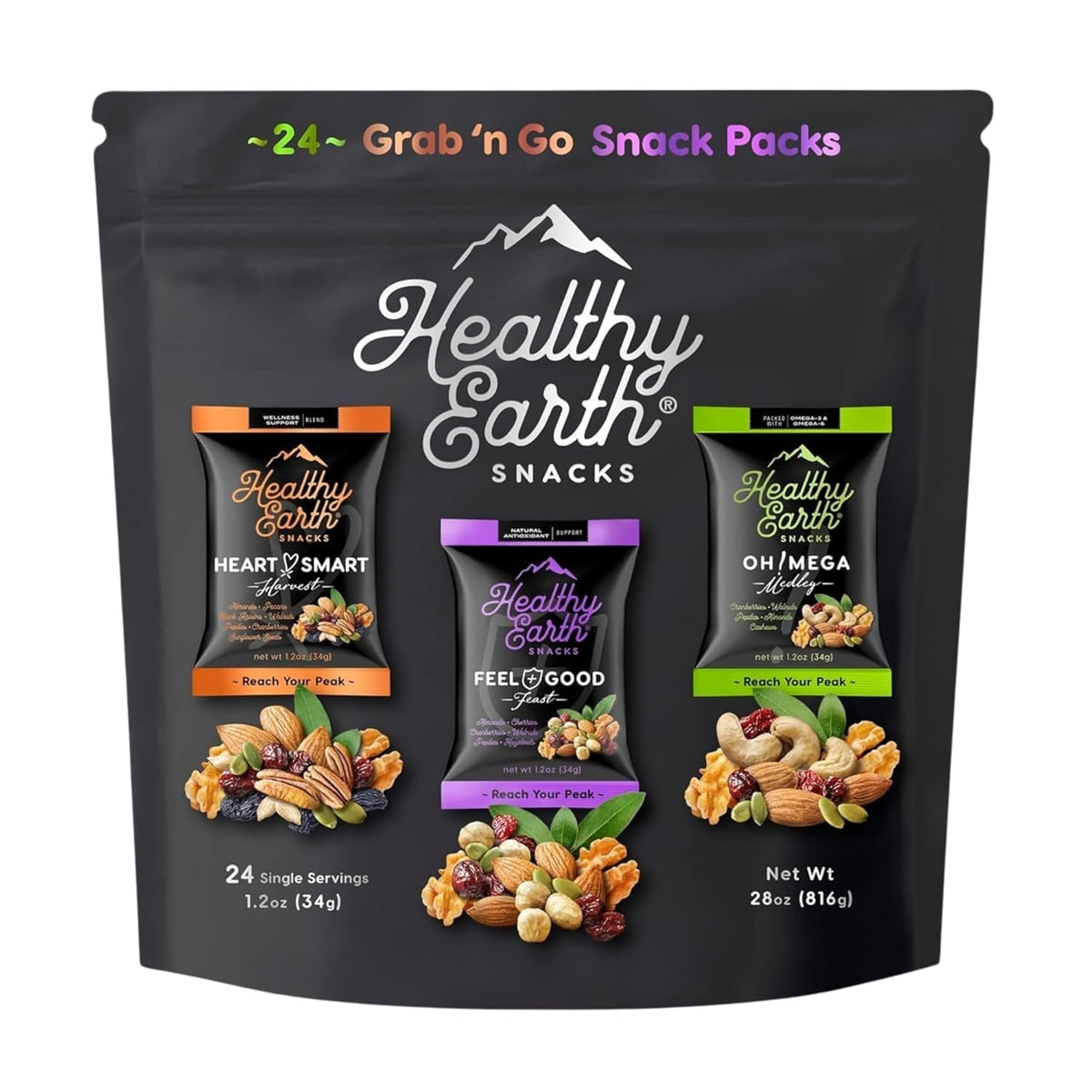 Earth Snacks Variety Pack, 24 Count, Mixed Nuts and Dried Fruits, Gluten-Free