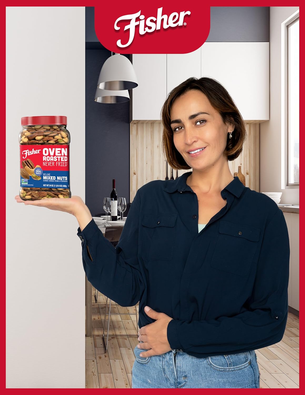 Fisher Oven Roasted Mixed Nuts, 24 Oz, Almonds, Cashews, Pecans, Pistachios, Healthy Snack