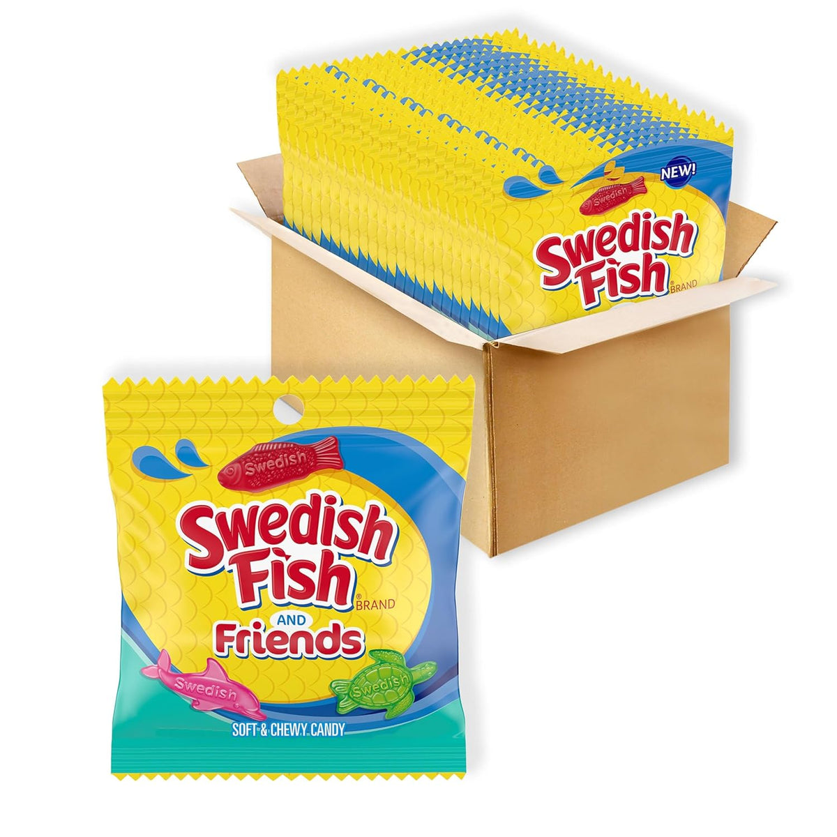 Bulk Swedish Fish and Friends Soft & Chewy Gummy Candy, 12-3.59 oz Bags