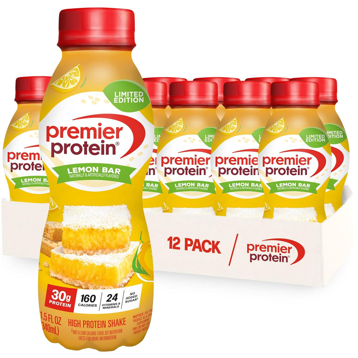 Limited Edition Lemon Bar Premier Protein Shake, 30g Protein, 24 Vitamins, 12 Pack
