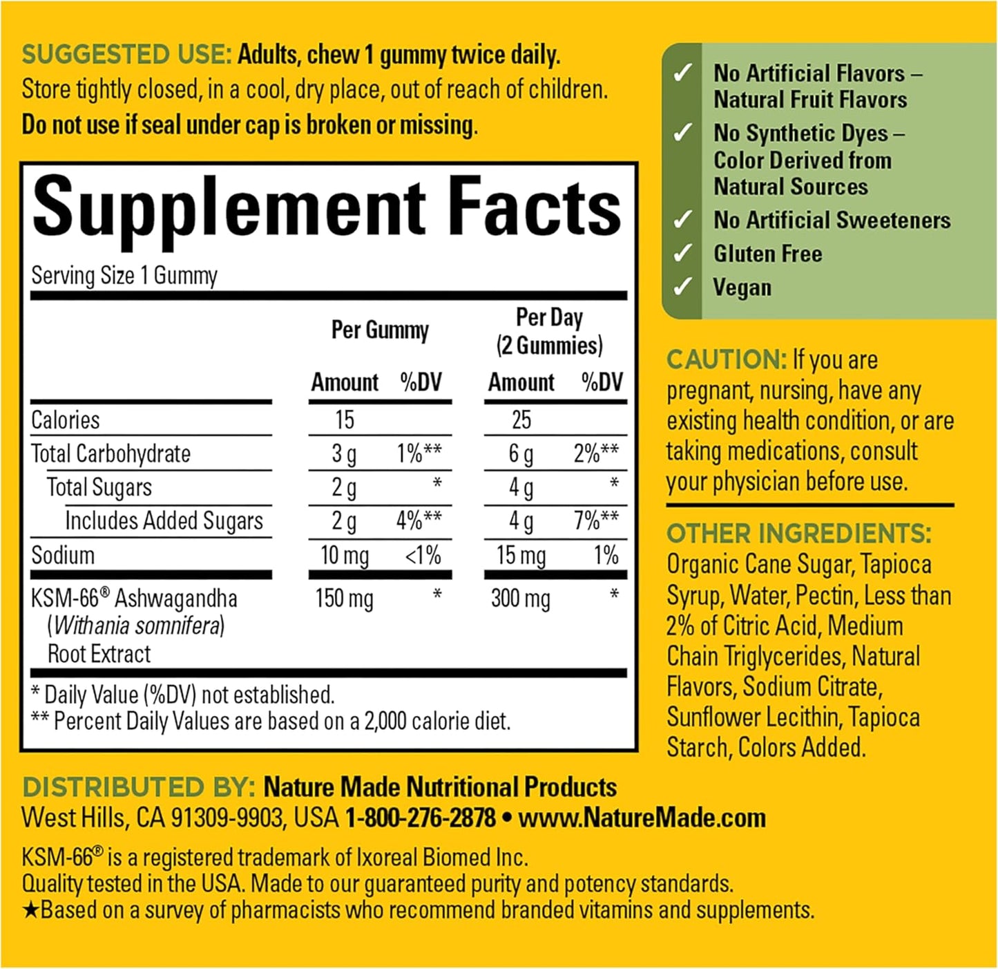 Nature Made Ashwagandha Gummies, Vegan, KSM 66 Ashwagandha Supplement for Stress Support, 60 Count