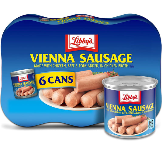 Libby's Vienna Sausage, Ready to Eat Canned Meat, 10g Protein, 4.6 oz. Cans, Bulk Pack of 6, Shelf Stable, No Refrigeration Needed