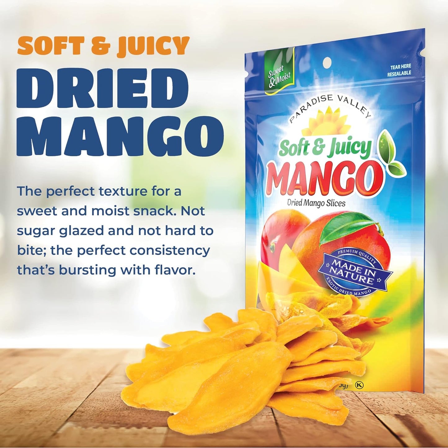Dried Mango Slices - Soft & Juicy Low Sugar Added Dried Mango