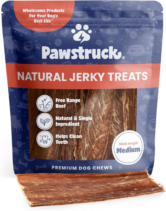 Pawstruck Premium Beef Jerky Dog Chews, 4"-6" Strips, 15 Count
